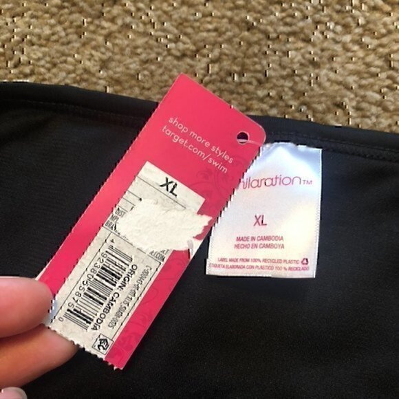 NEW NWT XHILARATION Mesh Inset Bikini Bottom Solid Black Semi Sheer Bikini XL - Picture 5 of 7